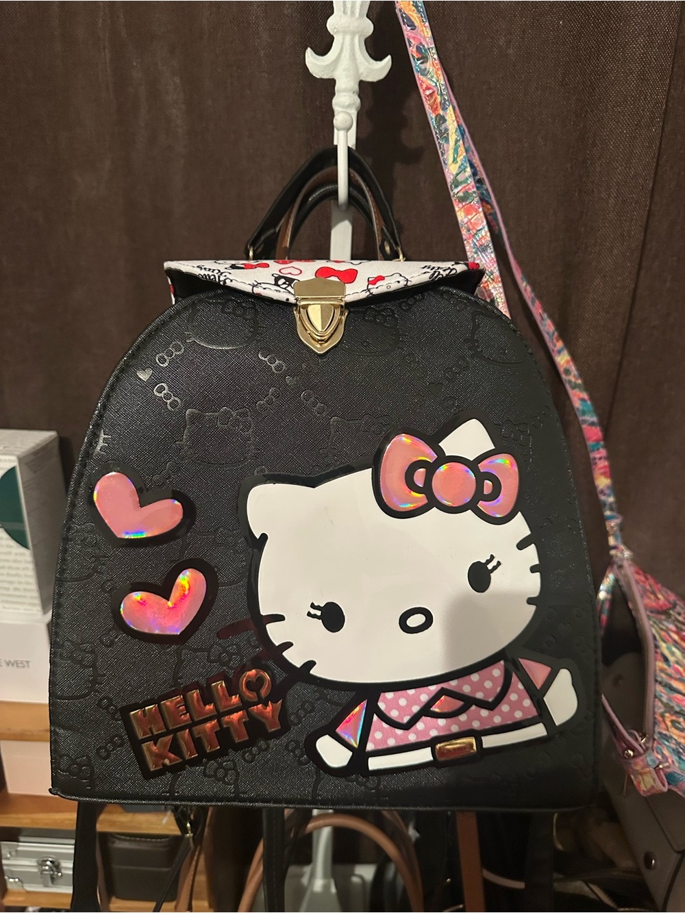 Hello Kitty Black Backpack and crossbody with Holographic Pink Accents